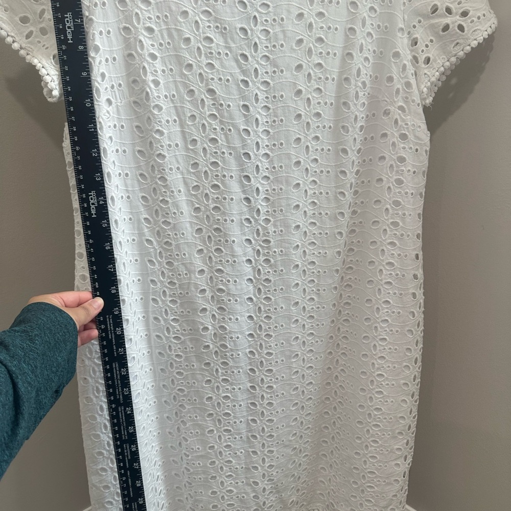 London Times 100% Cotton White Eyelet Short Sleeve Shift Mini Dress - Picture 5 of 12
